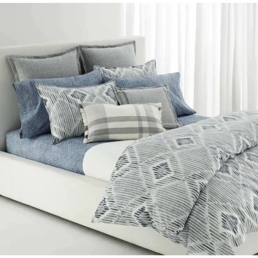 Ralph Lauren Austin Diamond Full Queen Duvet Cover + 2 Shams Grey Blue Set - Picture 2 of 10